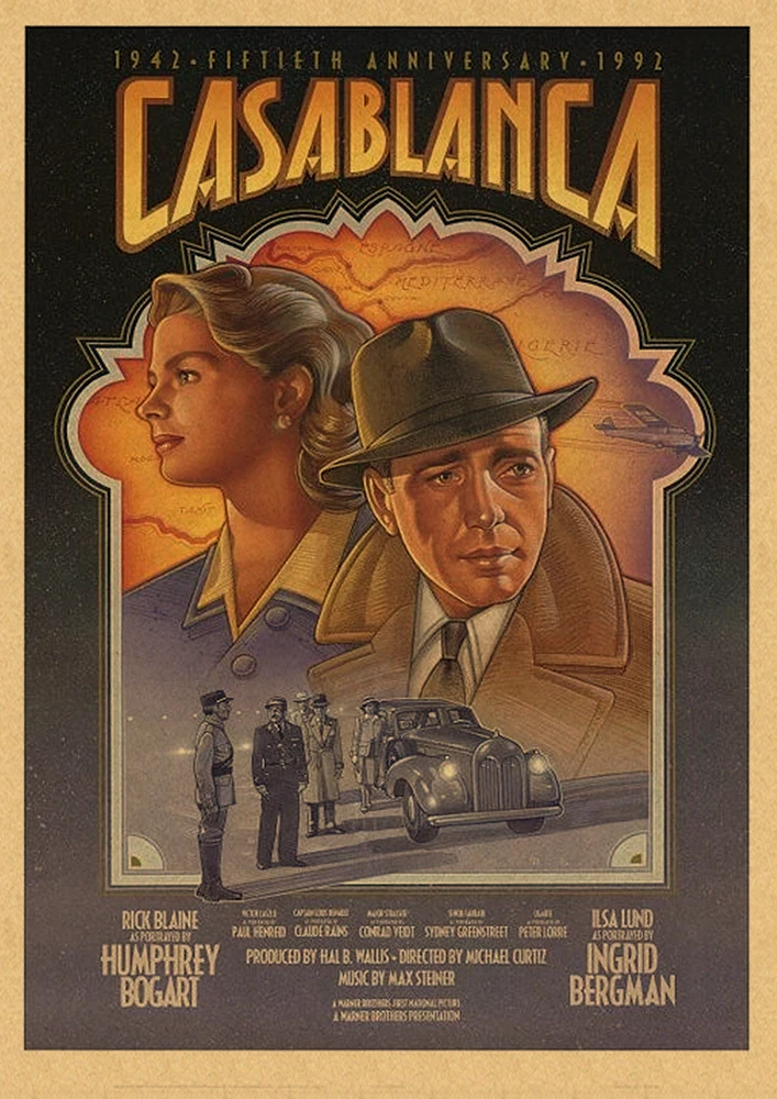 Casablanca Movie Poster, декоративная наклейка, плакат из крафт-бумаги, наклейка на стену, винтажная Наклейка на стену, настенный стикер по фильму - Цвет: 11