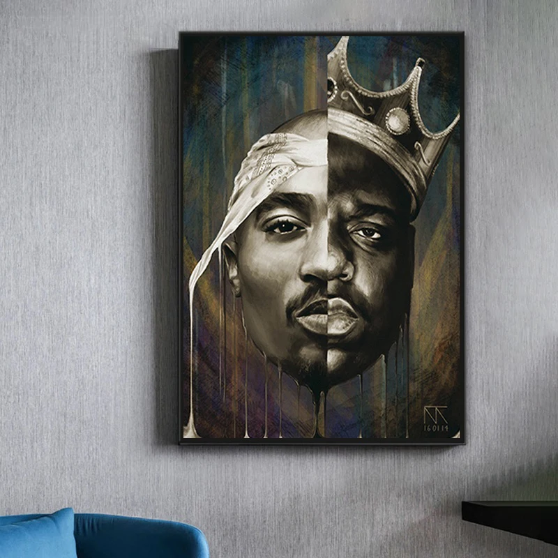 

Rapper King Tupac Shakur Art Posters And Prints Canvas Painting Notorious B.I.G Biggie Smalls 2 PAC Wall Picture Bedroom Decor