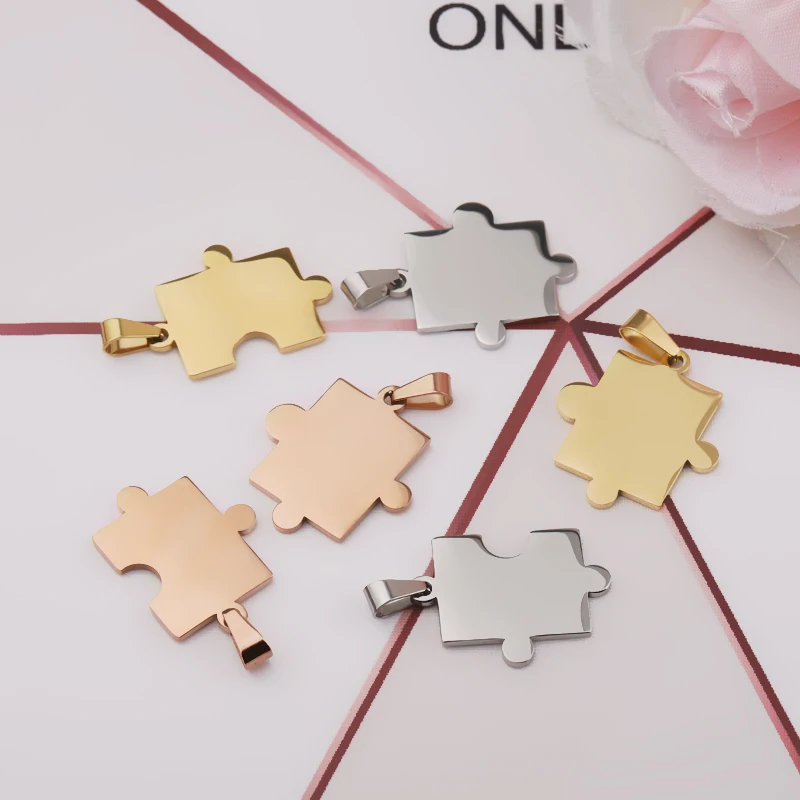 

Fnixtar 20Pcs Cute Puzzle Charms Mirror Polish Stainless Steel Charms For DIY Making Necklace Bracelets Lovers Family Jewelry