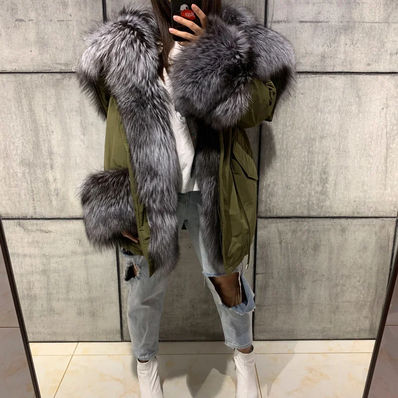 

SHZQ Natural Fur Parka Women Real Fur Parka
