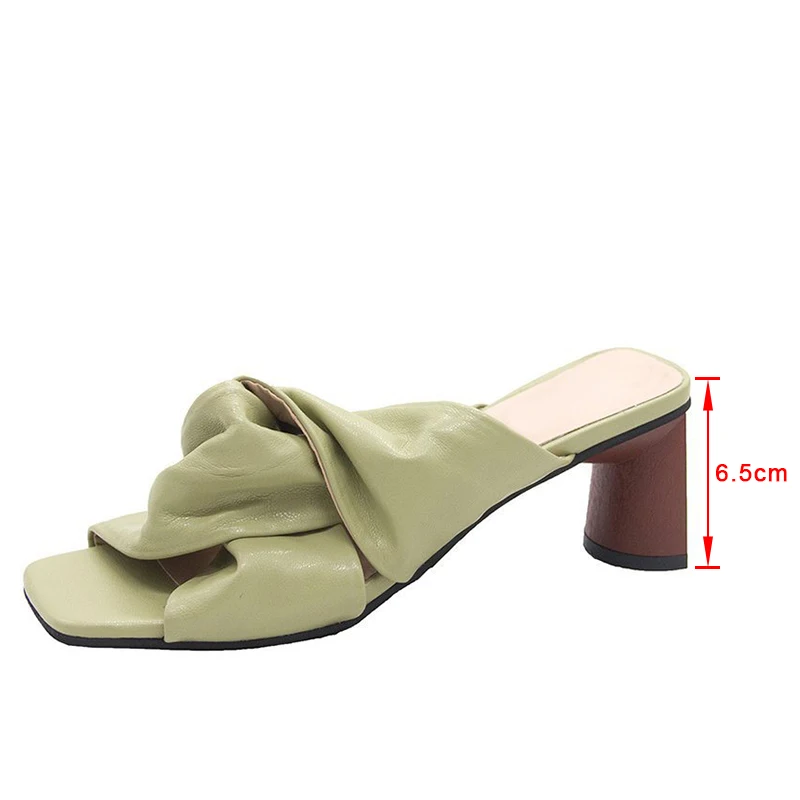 

Women's Beach Slippers Square Heels Cross Tied Solid Open Toe Ladies Shoes Outdoor Elegant 2021 Comfortable Female Slippers