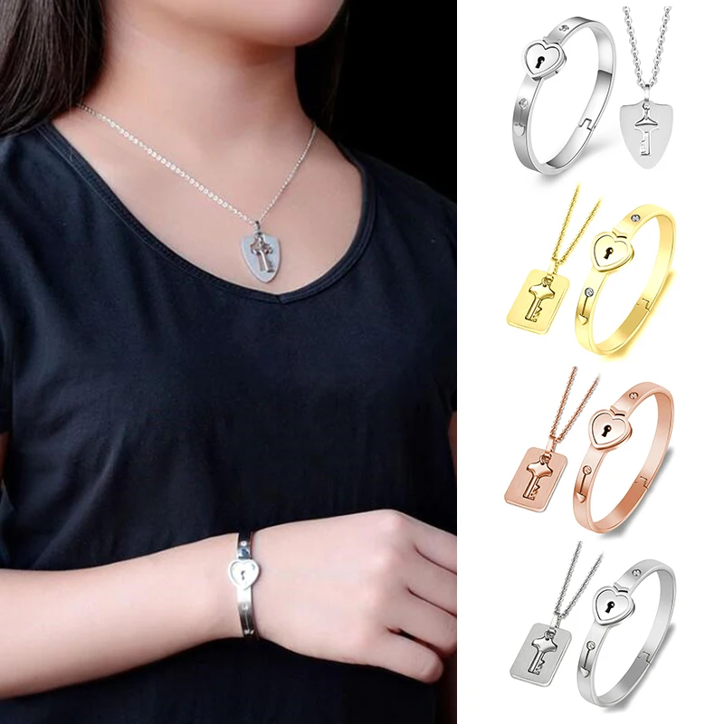 Новая пара любящее сердце замок браслеты ключ кулон ожерелье ювелирные