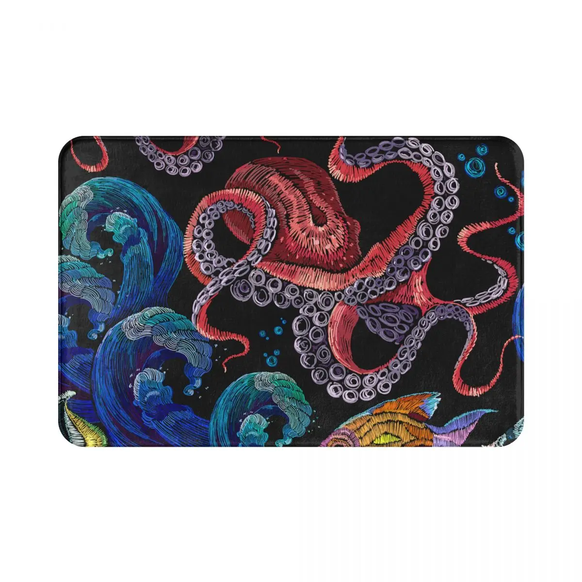 

40x60cm Doormat Embroidery Octopus Sea Wave And Tropical Fishes Carpet for Bedroom Kitchen Door Decorative Non-slip Doormat