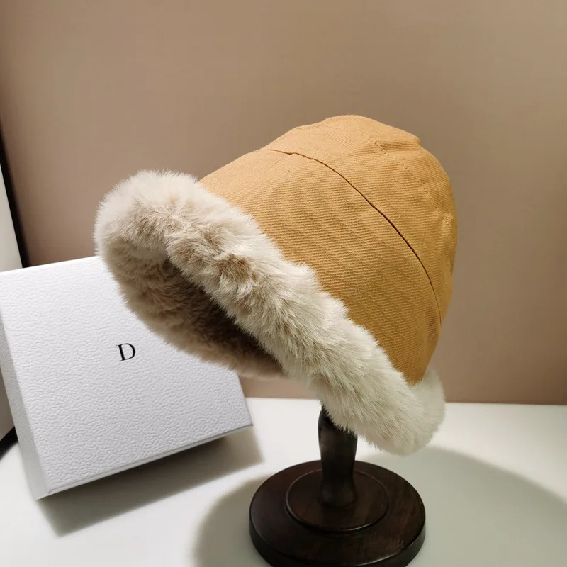 

Winter Bucket Hats WomenThicken Plush Panama Hat Keep Warm Fisherman Cap For Girl Crimming Earmuffs Basin Hat kapelusz Mongolia