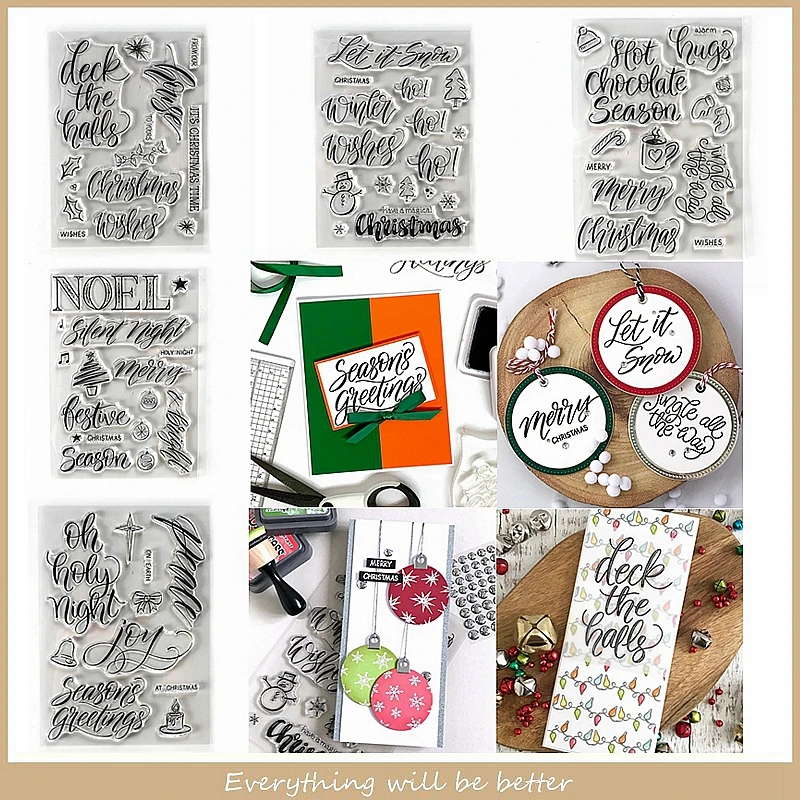 

Christmas Snow Noel Merry Tree Joy Alphabet Sentence Words Snowman Clear Silicone Stamps Make Cards Template New Stamp Craft Hot