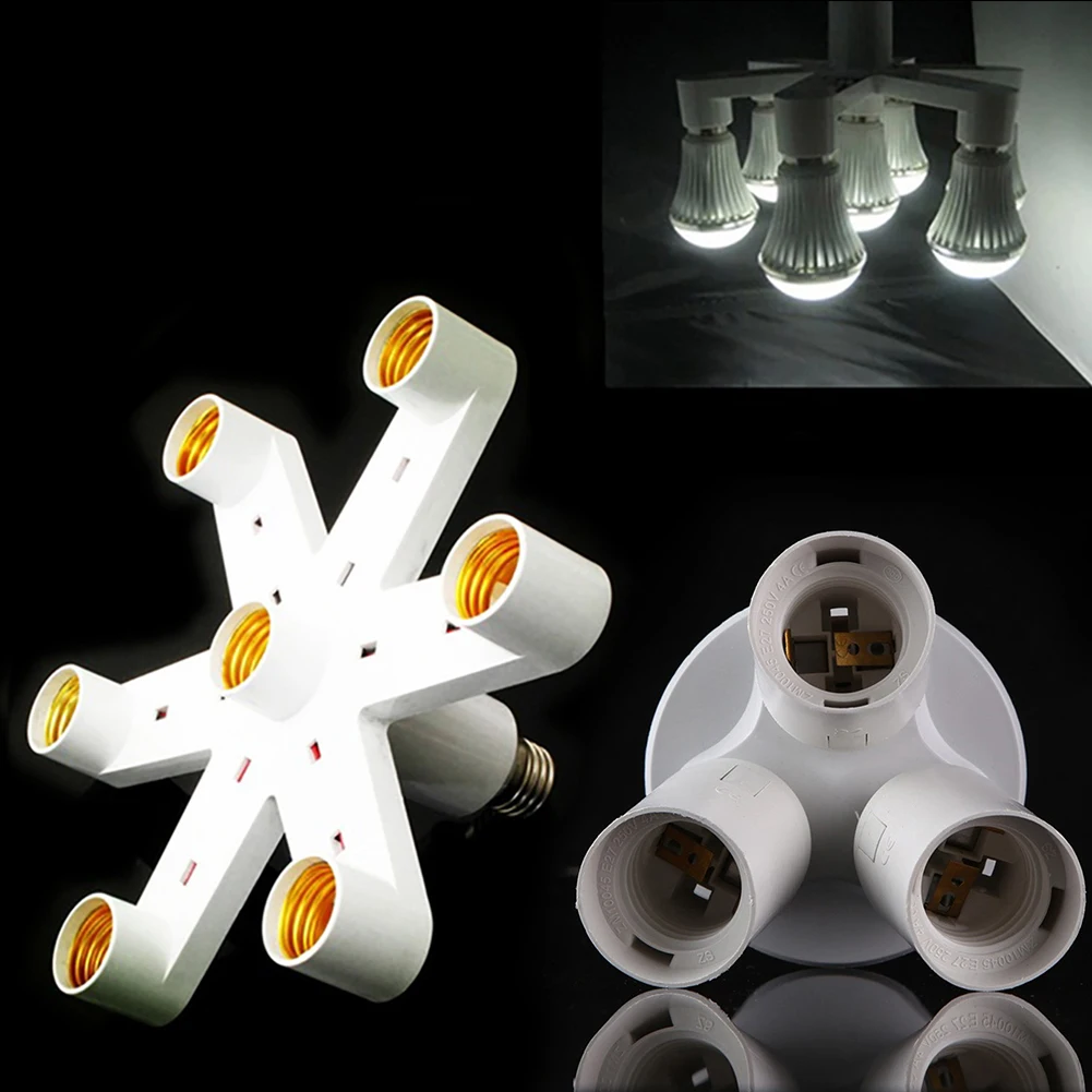 

E27 Splitter Adapter Converter Socket LED Light Lamp Bulb Splitter Adapter Converter 3/7 Heads Screw Lamp Base Holder White