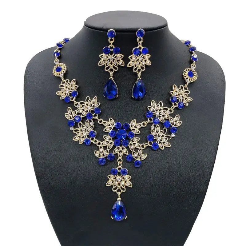 Синий элегантный цветочный Ювелирные наборы для невест женщин с украшением в