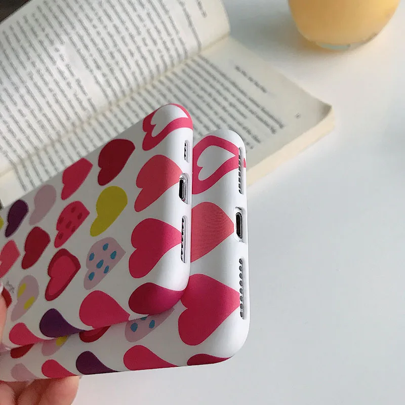 Цветной белый чехол для телефона с узором в виде сердца iPhone 6 6s 7 8 Plus X Xs XR Max мягкий