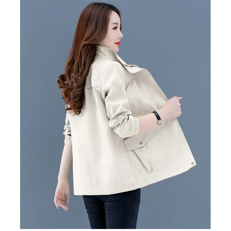 

Women Windbreaker Coat Khaki Black Pink Top 2021 Spring New Korean Version Stand-Up Collar Plus Size Fashion Trench Jacket GH91