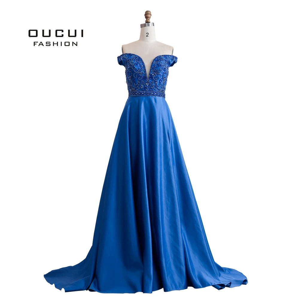 Royal Blue Сексуальное женское вечернее платье длиной до пола с открытыми плечами А-силуэта для особых случаев Выпускные платья OL103507 - Цвет: Royal Blue
