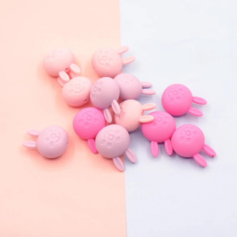 Mordedor de silicona con cuentas de conejo, mordedor de silicona para el cuidado del beb&eacute;, juguete de dentici&oacute;n artesanal, accesorios masticables, 50 Uds.-0