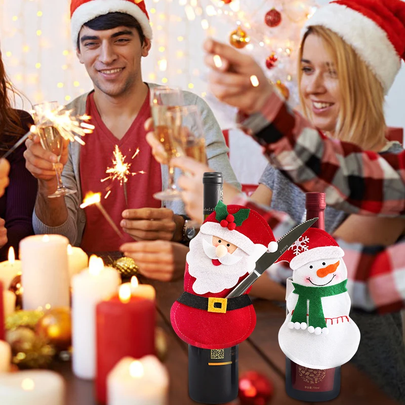 Санта Клаус снеговик для бутылки покрытие одежды украшение кухни на Рождество