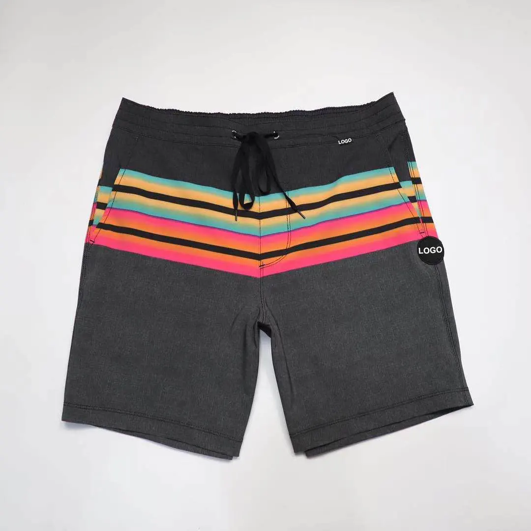 Мужские эластичные пляжные шорты многоцветные в полоску водонепроницаемая