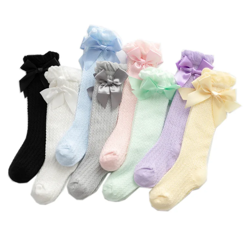 Calcetines altos hasta la rodilla de algod&oacute;n para beb&eacute;, medias de malla con lazo para reci&eacute;n nacido, ni&ntilde;a y ni&ntilde;o, para Navidad, Invierno-4
