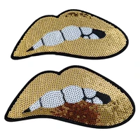 gold sequined mouth patches diy embroidery iron on lip appliqued garment stickers decoration jeans bags shoes motif badge