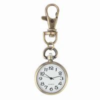 1pcs retro bronze quartz vintage pocket watch movement keychain keyring round dial key chains
