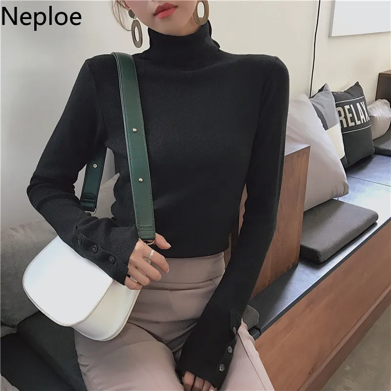 Neploe Turleneck осенне-зимний свитер с тонкой подошвой вязаный корейский однотонный