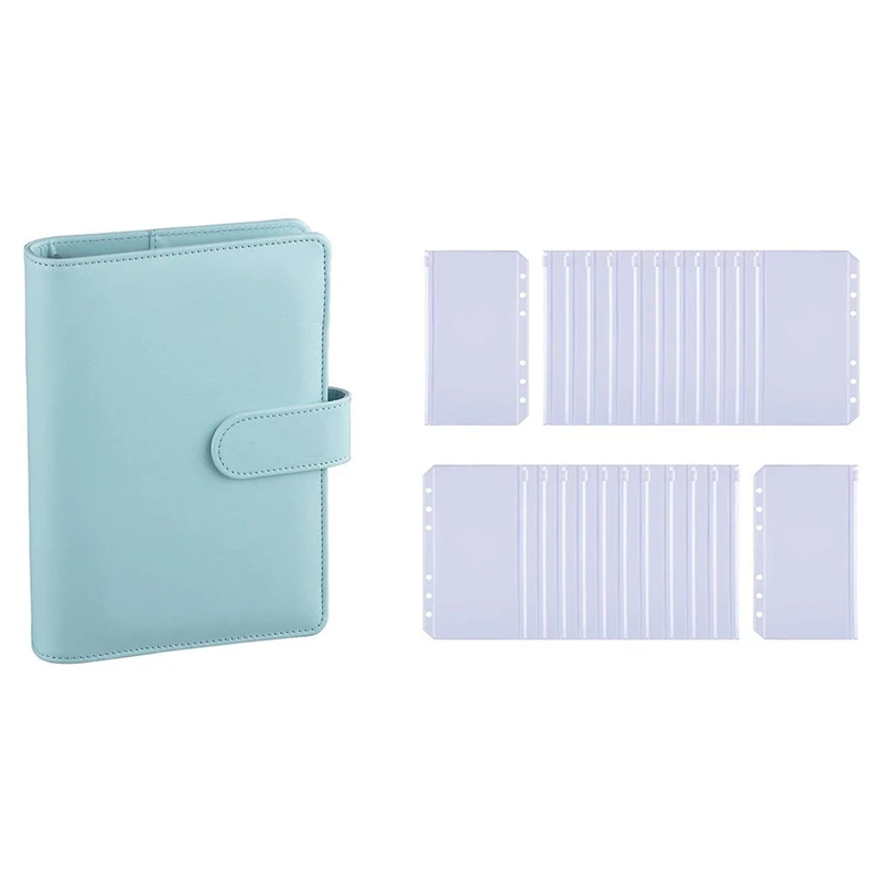 

A6 PU Leather Notebook Binder (Mint Blue) Bundle 24 Pieces A6 Pockets