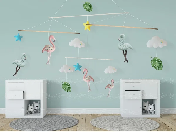 Nordic Blue Wallpaper Animals Flaming Wall Mural for Kids Bedroom Canvas Silk Cloth Contact Paper Carton 3D Art | Обустройство дома