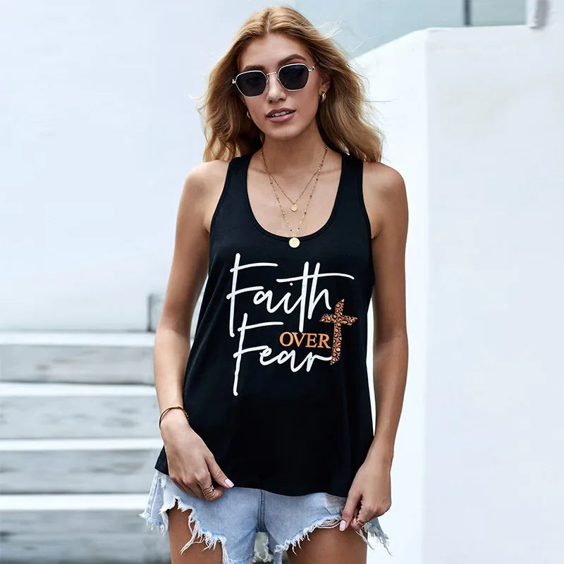 

Top Women T-shirt Woman Clothes Blouses Emo Tank Top Urban Female Clothing 2021 Basic Vest English Print U-neck Racer Top