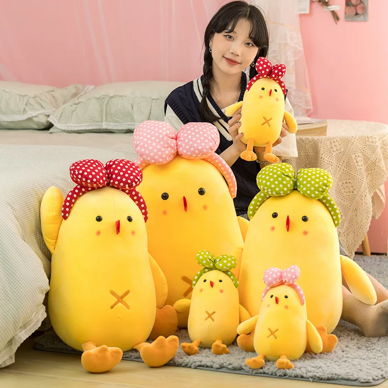 

30-80CM Bow-knot Yellow Chick Plush Toy Stuffed Cartoon Animal Chicken Doll Sleep Cushion Boyfriends Pillow Birthday Gifts