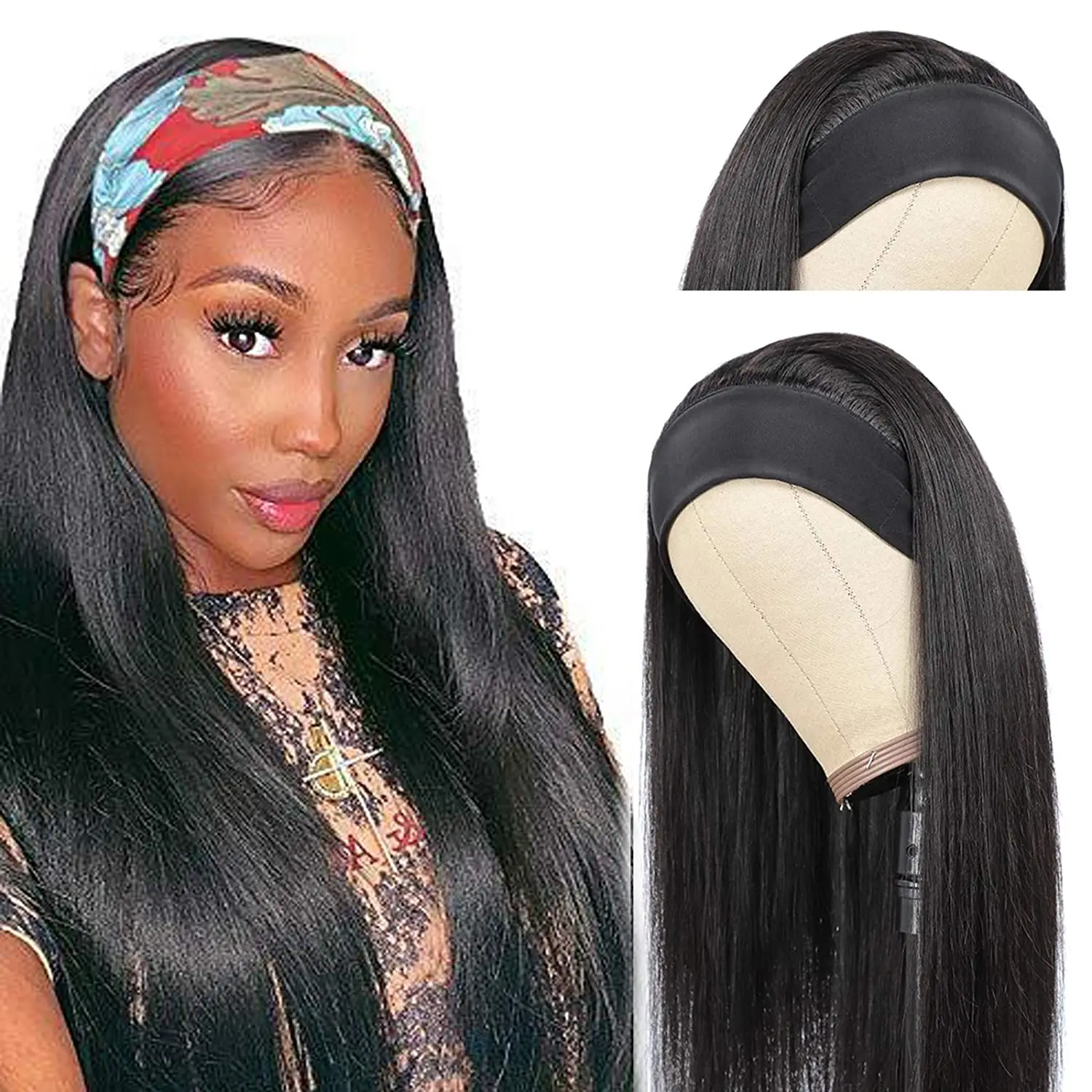 Straight Human Hair Wigs Glueless None Lace Front Wigs Brizilian Remy Hair Machine Made Headband Wig For Black Women 180 Density