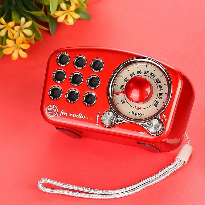 Red PRUNUS портативное Ретро Радио AM FM USB радио приемник bluetooth динамик AUX TF MP3 телефон музыкальный плеер перезаряжаемое радио - Цвет: Red