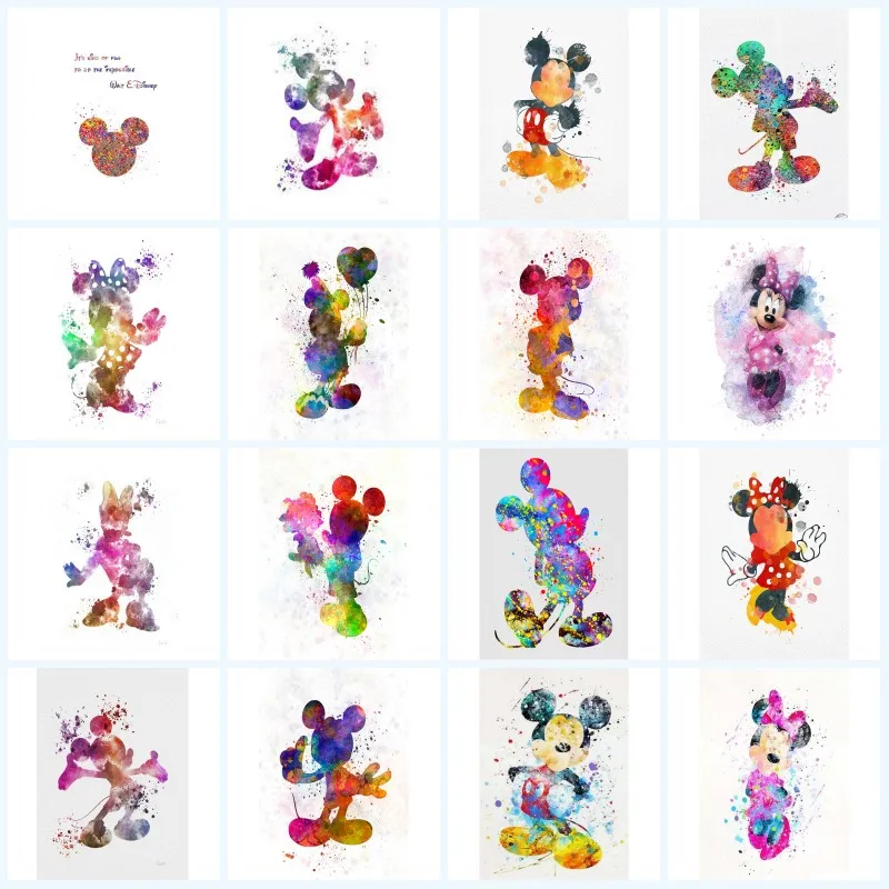 

Disney Mickey Mouse and Donald Duck Canvas Painting Cartoon Watercolor Poster Print Wall Art Picture for Kids Room Home Decor