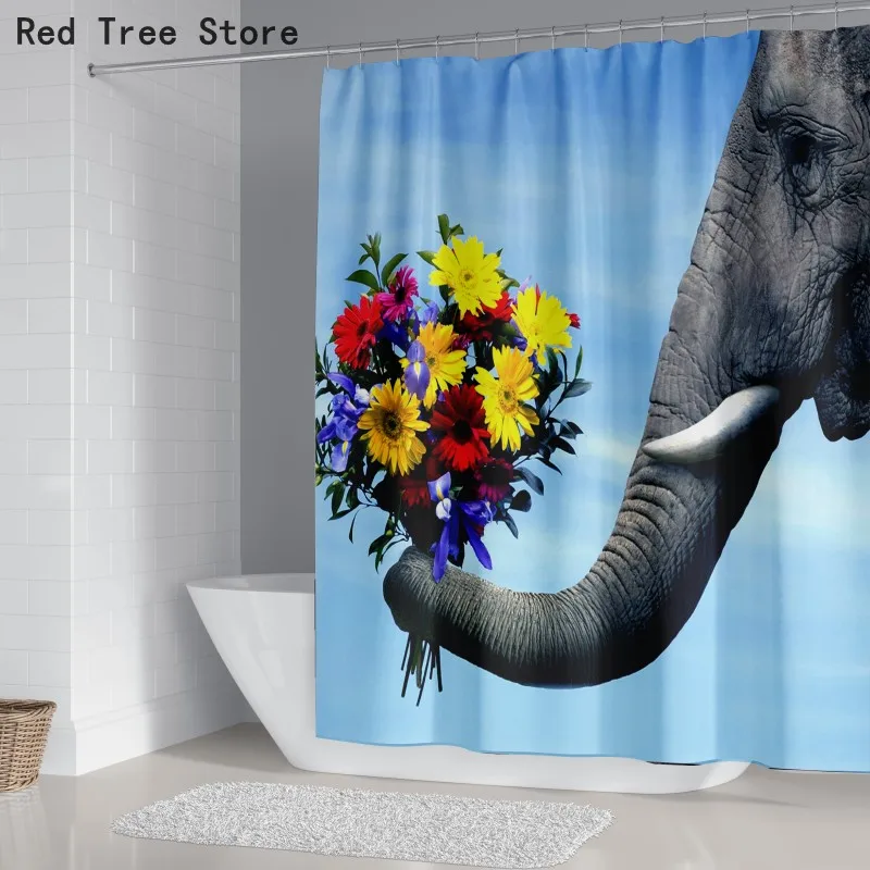 

Elephant Pattern Printed Shower Curtain Animal Design European styles with Multi Specifications Waterproof and Mouldproof Cover