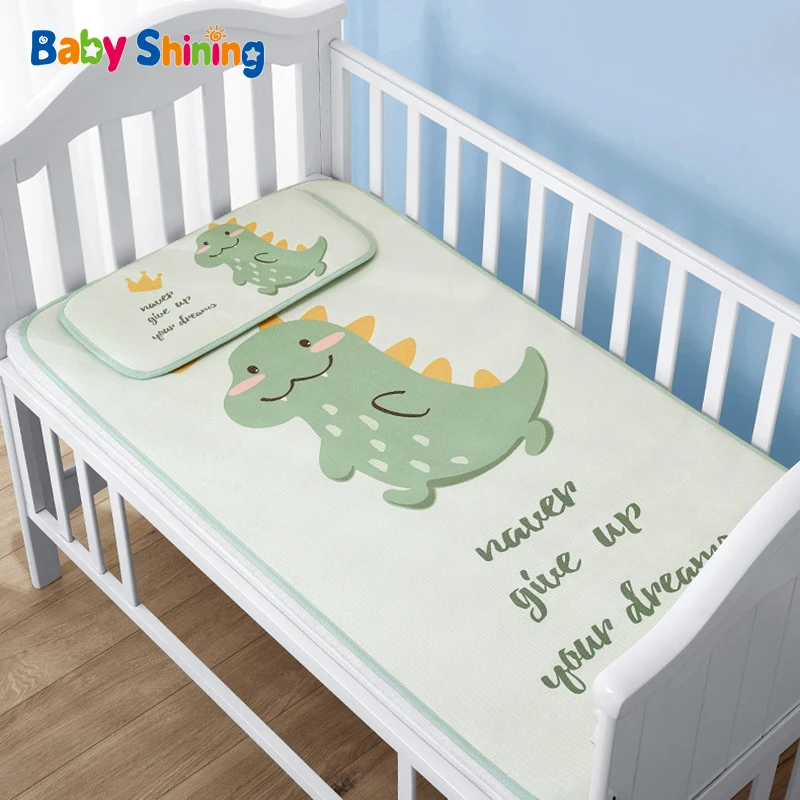 

Baby Summer Cool Mat With Pillows Crib Ice Silk Soft Cushion Children's Sleeping Bed Air Conditioning Mat Breathable Comfortable