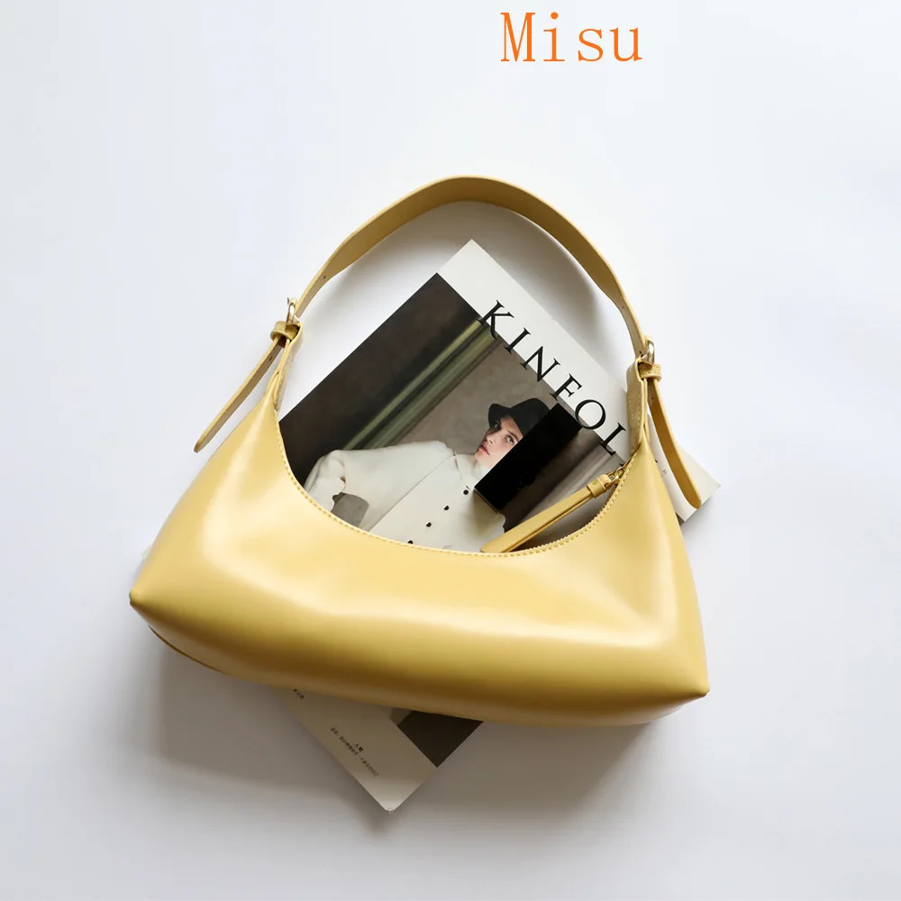 

Genuine Leather Baguette Handbag for Women 2020 Candy Color Chain Ladies Small Shoulder Bags Fashion Design Leather Armpit Bag