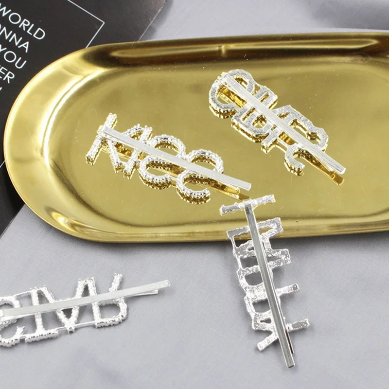 Новые английские буквы заколка для волос с металлическим простой горный