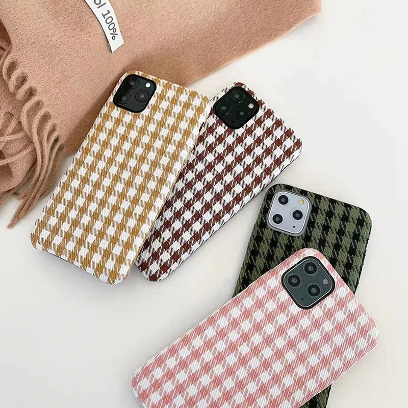 Retro Grid Warm Fuzzy Phone Cases For iPhone 11 Pro Max XS X XR 7 8 Plus Case Fashion Plaid Fabric Lattice Pattern Cloth Cover | Мобильные