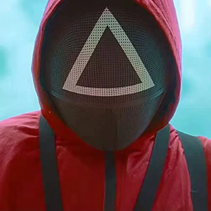 Squid Game Mask Cosplay Plastic Red Hood Man Headgear Boss Costume Personate Props Triangle Square Circle Korean Characters | Дом и сад