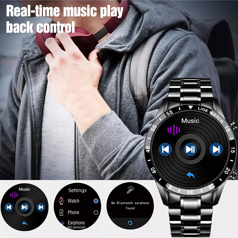 

LIGE 2021 New Smart Watch Men Full Touch Screen Sport Fitness Watch IP67 Waterproof Bluetooth For Android ios smartwatch Men+box