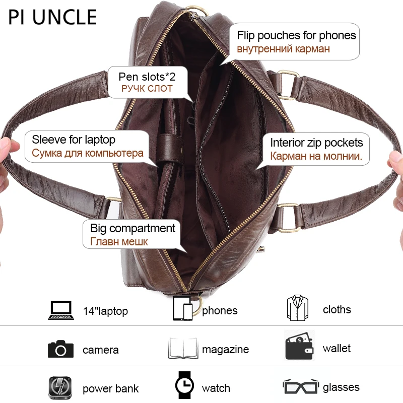 Мужской деловой портфель из натуральной кожи Офисная сумка с замком винтажная