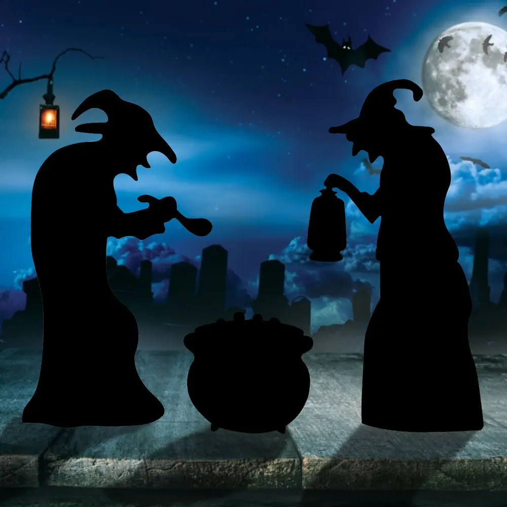 

3pcs Halloween Outdoor Decorations 2 Witches Cauldron Silhouette Yard Signs with Stakes Scary Props for Halloween Family Home