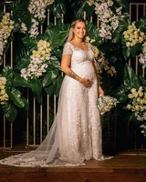 cap sleeve v neck pregnancy wedding dresses 2020 modern lace beaded full length plus size country garden bride wedding gown