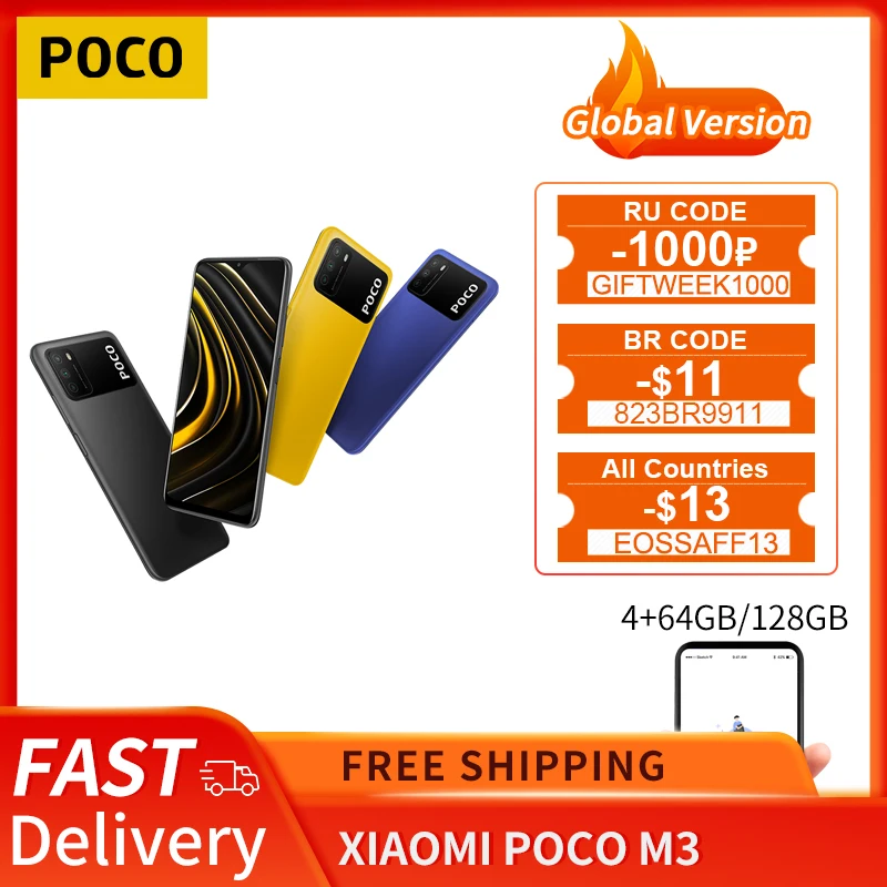 Смартфон Xiaomi POCO M3 телефон 4 Гб 128 ГБ Восьмиядерный процессор Snapdragon 662 экран 6 53
