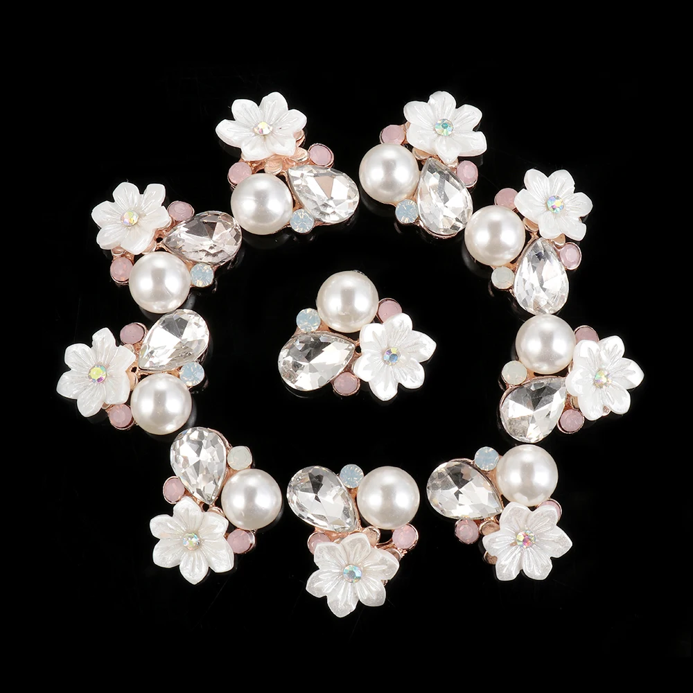 10 шт. жемчужные пуговицы со стразами Цветочная пряжка с плоским основанием для