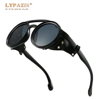 2021 retro round steampunk sunglasses with leather side shields mens womens vintage fashion eyewear oculos de sol