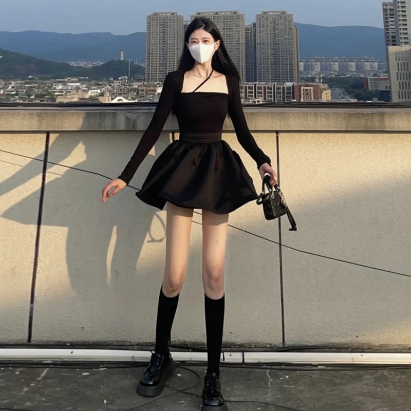 Осенние корейские платья 2021 новый стиль Чистый желание сексуальный тонкий