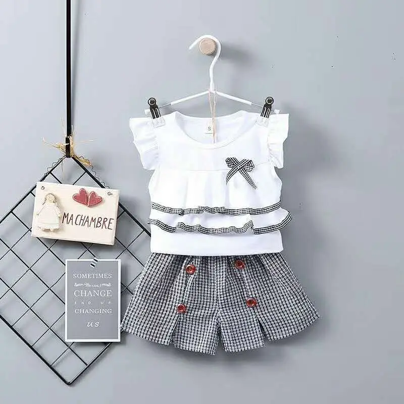 Комплект одежды для маленьких девочек BibiCola летний хлопковый спортивный костюм с