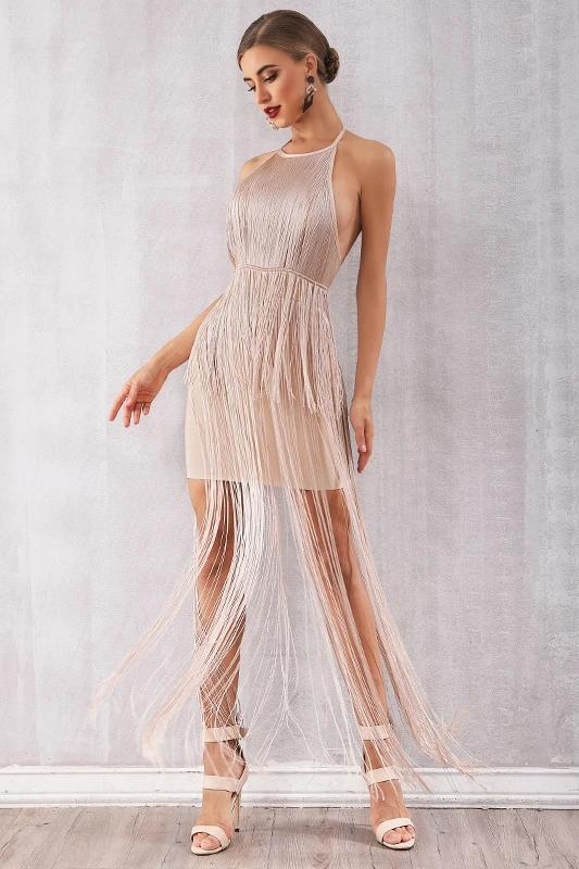 

High End Dress 2021 New Slim Tassel Temperament Mid Long Party Bandage Dress