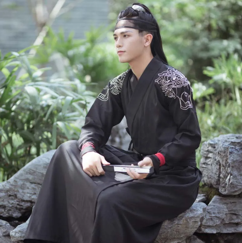 Мужской винтажный костюм Hanfu черного цвета в старинном китайском стиле