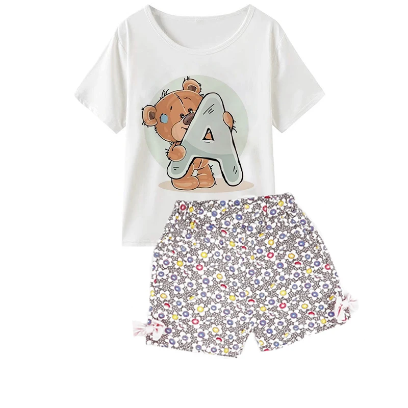 

Комплект хлопковой одежды для девочек из двух предметов, летние детские комплекты с коротким рукавом, модная одежда для девочек, повседневн...