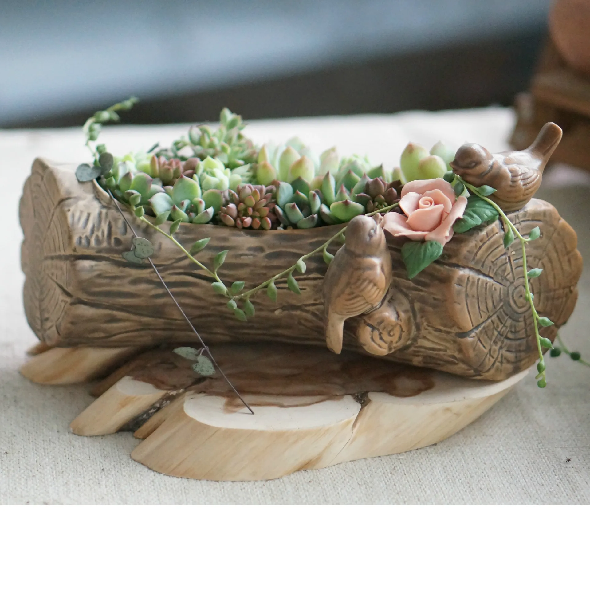 

Succulent Plant Flowerpot Creative Ceramic Pot Hand Made Flower Birdie Basin Porous Pottery Basin Flower Pots Decorative