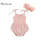 Летняя одежда для маленьких мальчиков и девочек 0-18 месяцев, хлопковый Ромпер Для слинга без рукавов, комбинезон, повязка на голову