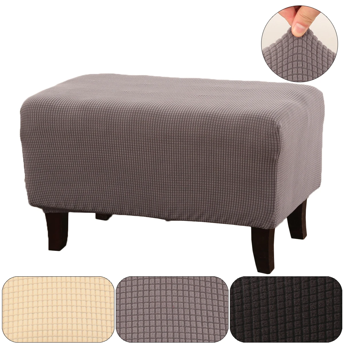 

Dustproof Elastic Stretch Footstool Slipcover Rectangle Footrest Jacquard Protector Storage Ottoman Covers Stool Home Decor