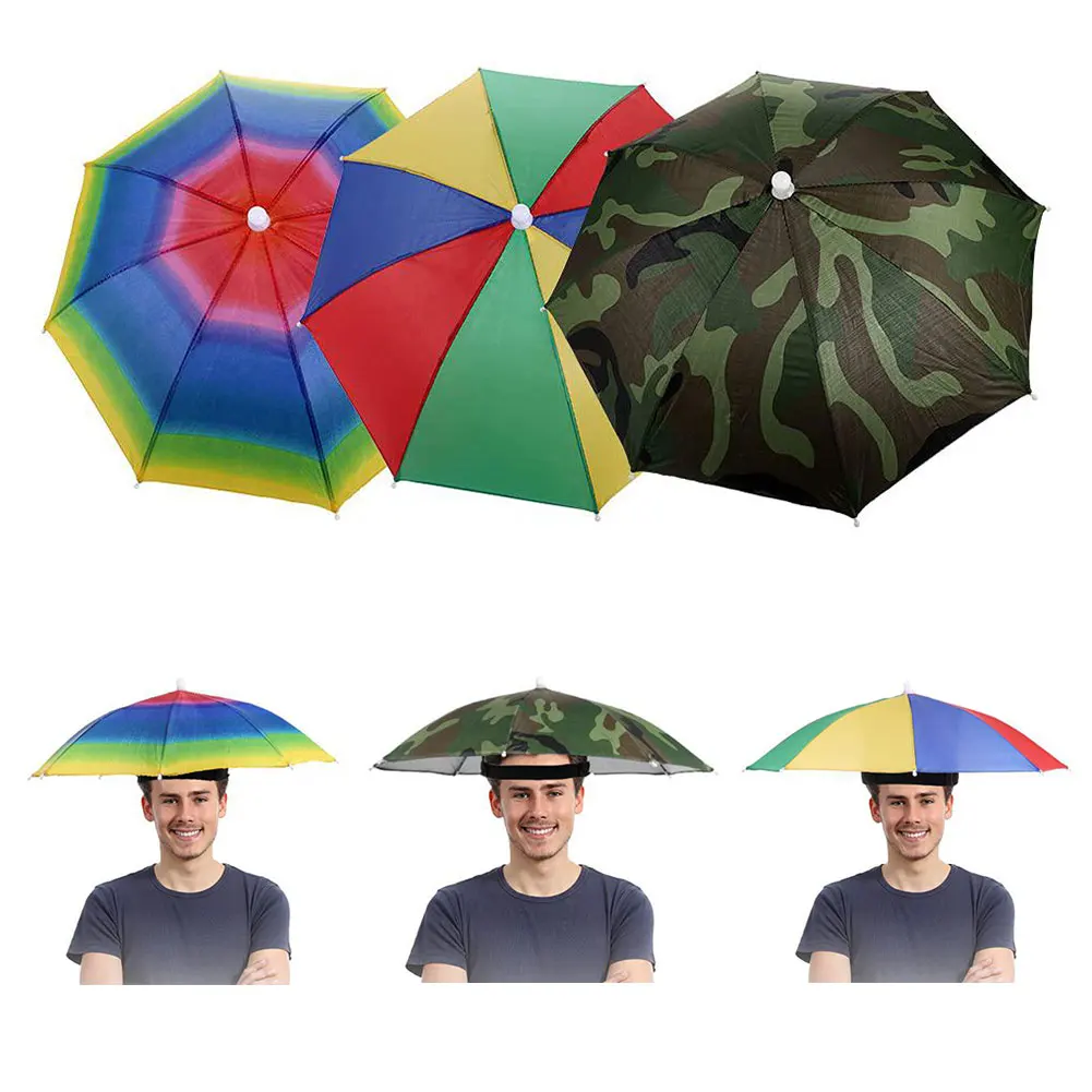 

3pcs Portable Rain Umbrella Hat Army Green Foldable Outdoor Pesca Sun Shade Waterproof Camping Fishing Headwear Cap Beach Hats